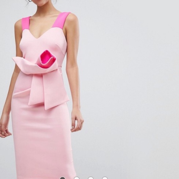 ASOS Design Two Tone Pink Origami Midi Bodycon Dress - Picture 2 of 4